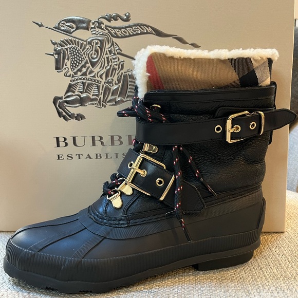 Burberry Windmere Check Weather Boot Black Size 5 - Picture 1 of 9